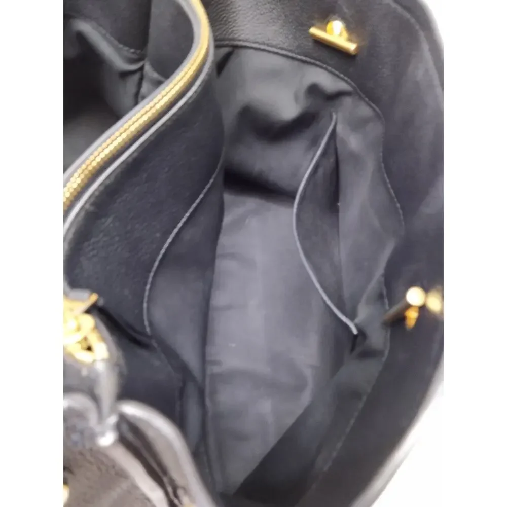 Tory Burch Black Pebbled Leather Chain Double Handles Tote Bag